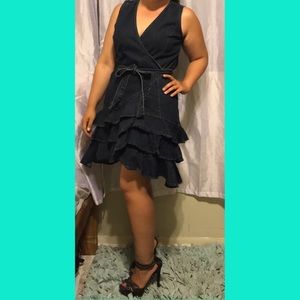 Ru Asymmetrical Ruffled Denim Dress  Size XL